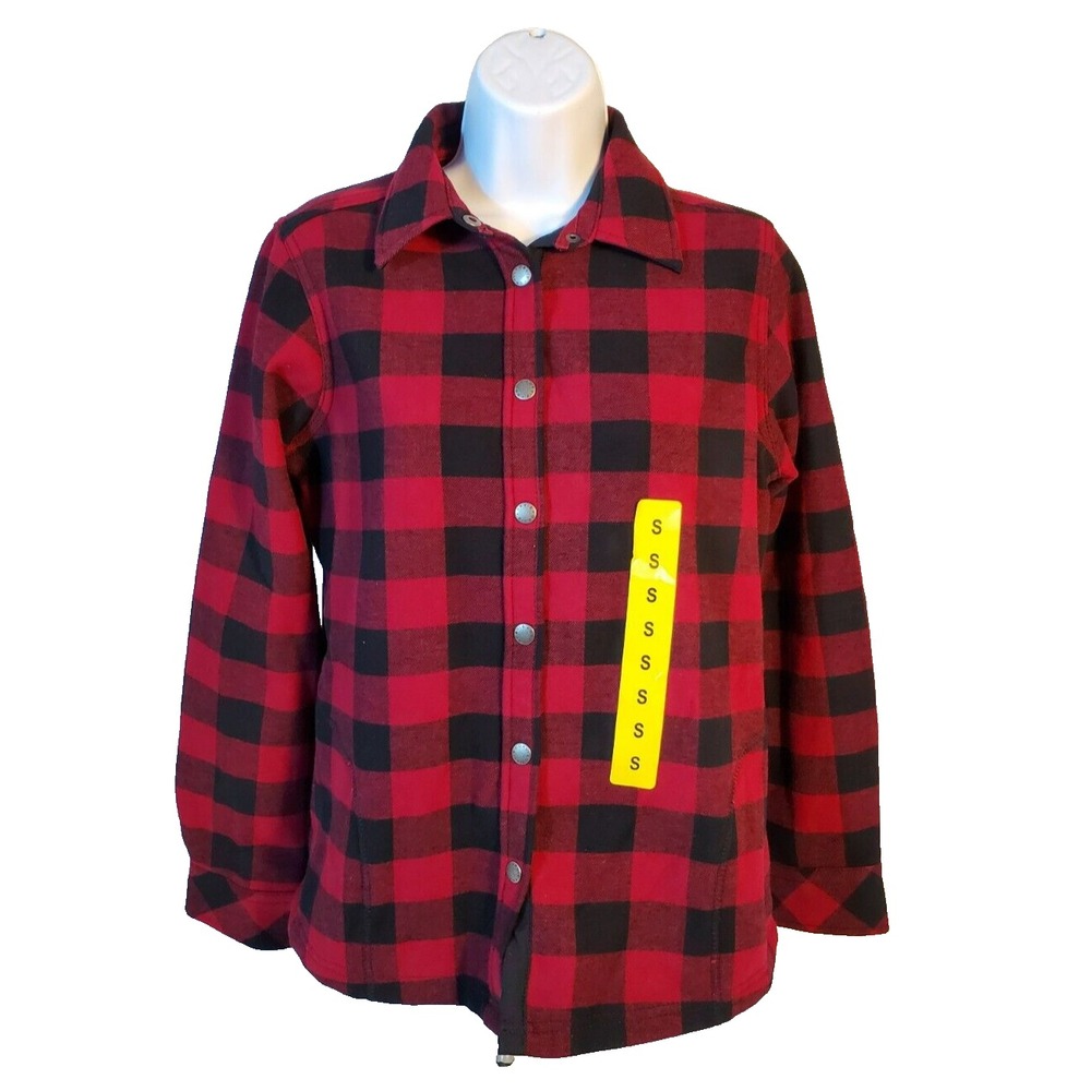 Orvis Women's S Button Up Pinnacle Shirt Jacket Buffalo Plaid Fleece Lined Red